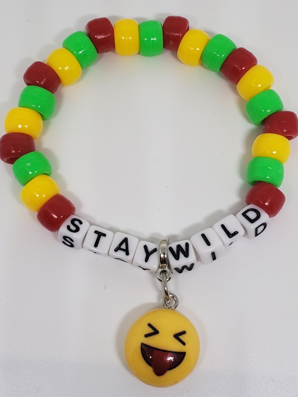 Handmade Red Yellow Green Stay Wild Kandi Bracelet